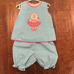 Blue gingham top and bloomers set for baby.